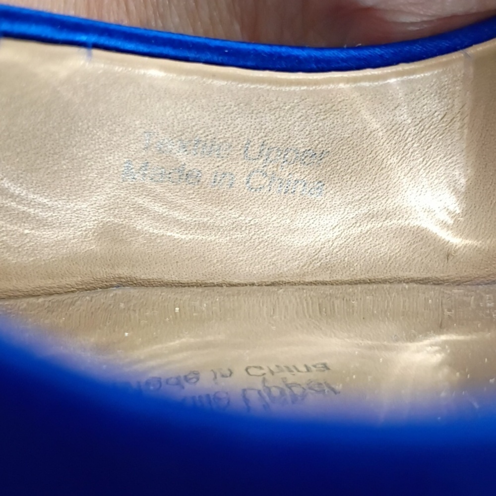 Badgley Mischka Kiarra Saphire Blue Satin Crystal-Back Peep-Toe Heels 9.5M - Picture 13 of 16